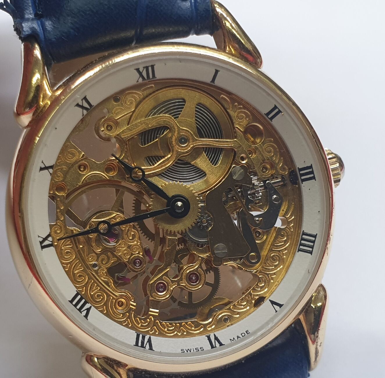 Schweiz mechanisch Armbanduhr vergoldet Skelettuhr Skelett Uhr Armbanduhr  handaufzug getragen, mit Gebrauchsspuren