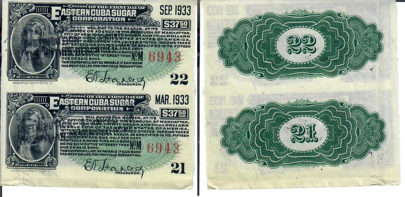 Kuba Billett Eastern Cuba Corporation 37 50 Dollar 1933 2 Billett kuba-billett-eastern-cuba-corporation-37-50-dollar-1933-2-billett