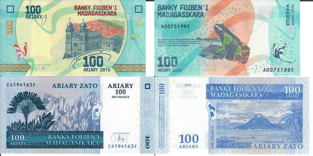 Madagaskar o.D.(2017) und 2004 Banknote Geldscheine 100 Ariary