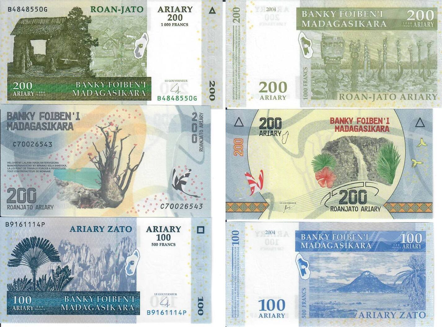 Madagaskar 100 200 Ariary o.D.(2017) und 2004 Banknote Geldscheine