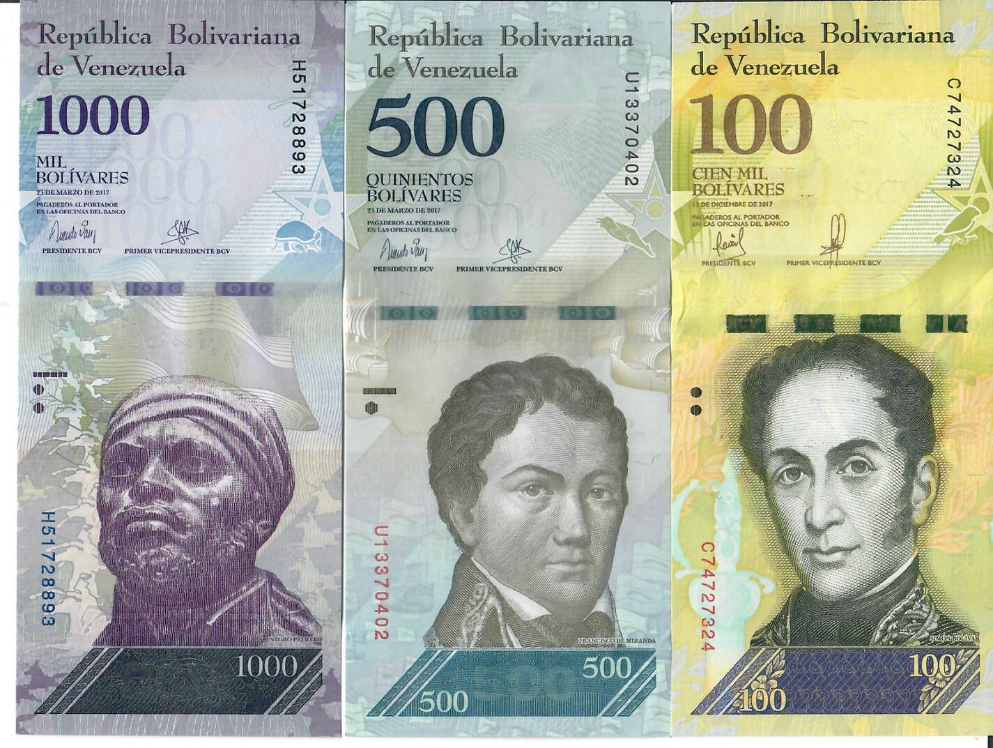 Venezuela Banknote Geldscheine 100 500 1000 Bolivares alle 2017 (3