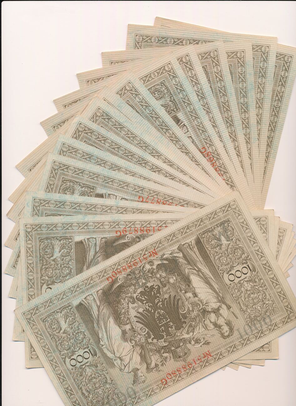 Deutsches Reich Deutschland 1000 Mark Reichsbanknote, 20 Stück 1910