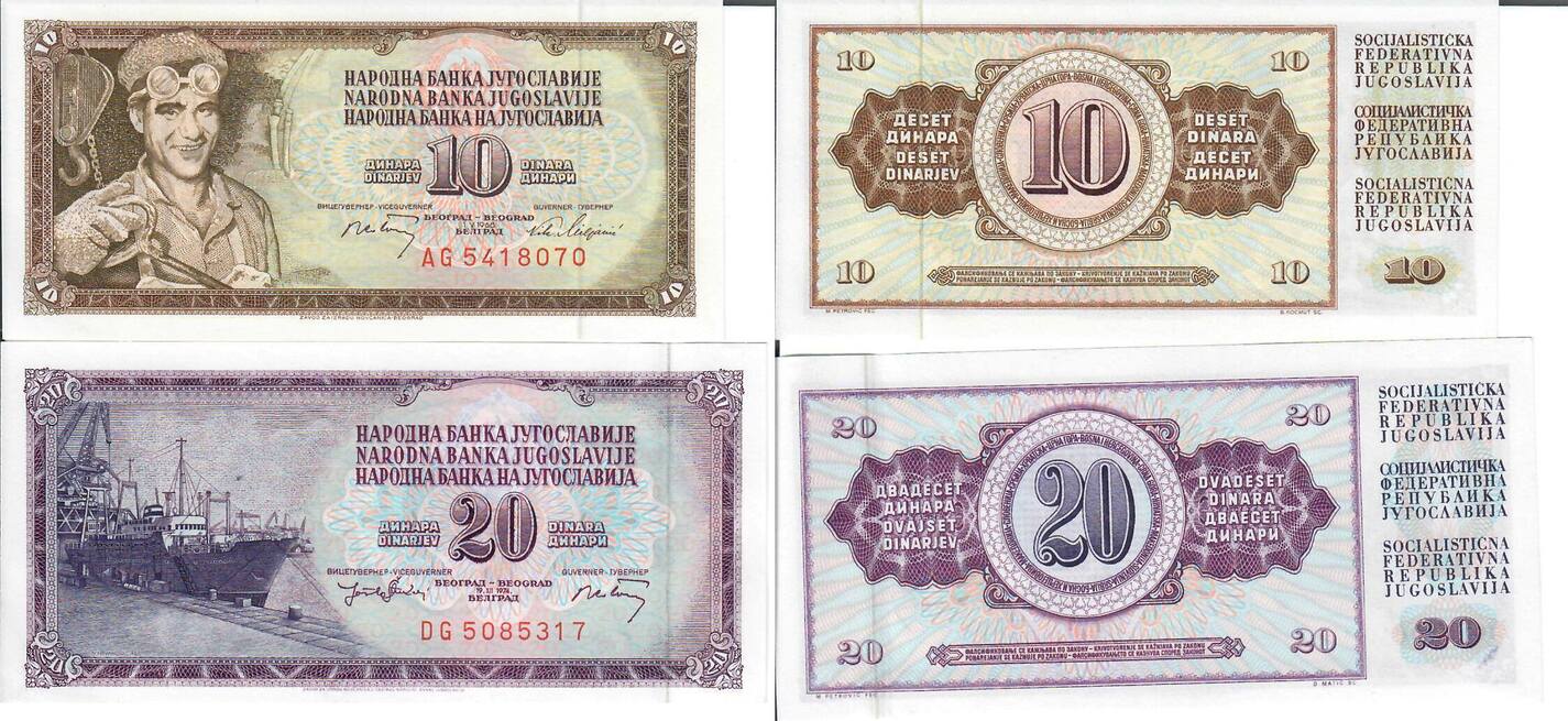 Jugoslawien 10 Und 20 Dinara 1968 Und 1974 Banknote Geldscheine 10 jugoslawien-10-und-20-dinara-1968-und-1974-banknote-geldscheine-10
