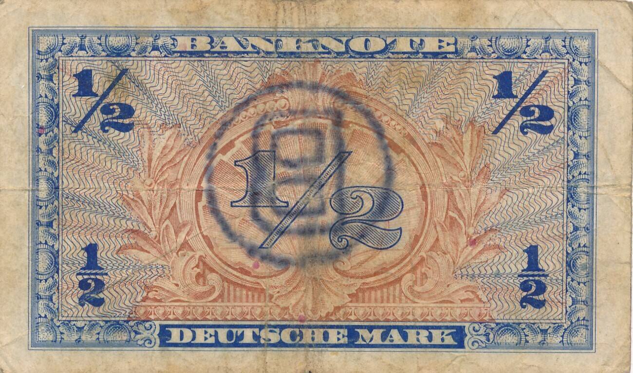 Deutschland BRD Bank Deutscher Länder 1/2 Mark 1948 Mit B Stempel Für ...