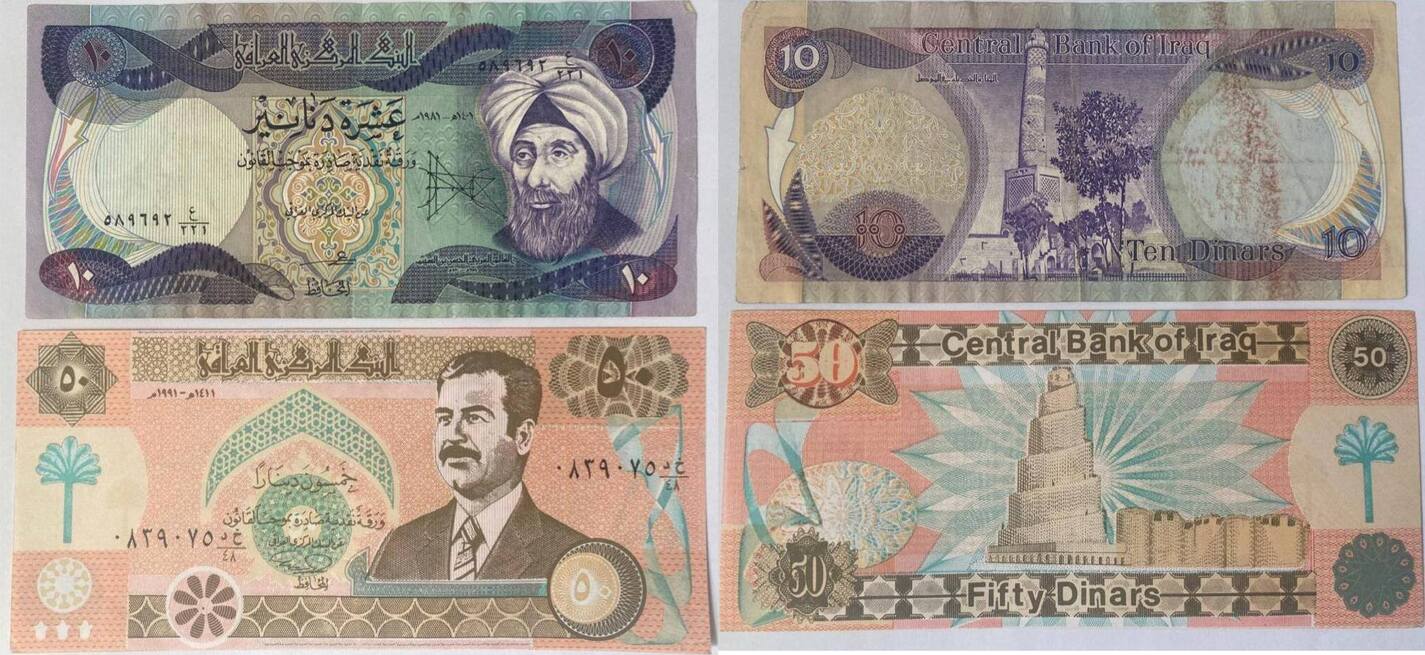 Irak 10 Dinars, 50 Dinars o.D.(1982, 1991) Central Bank of Iraq 10