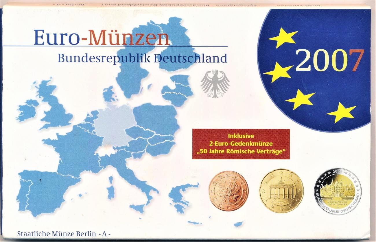 88 eur. 2 Евро ФРГ 2007. Bundesrepublik. German Euro Coins.