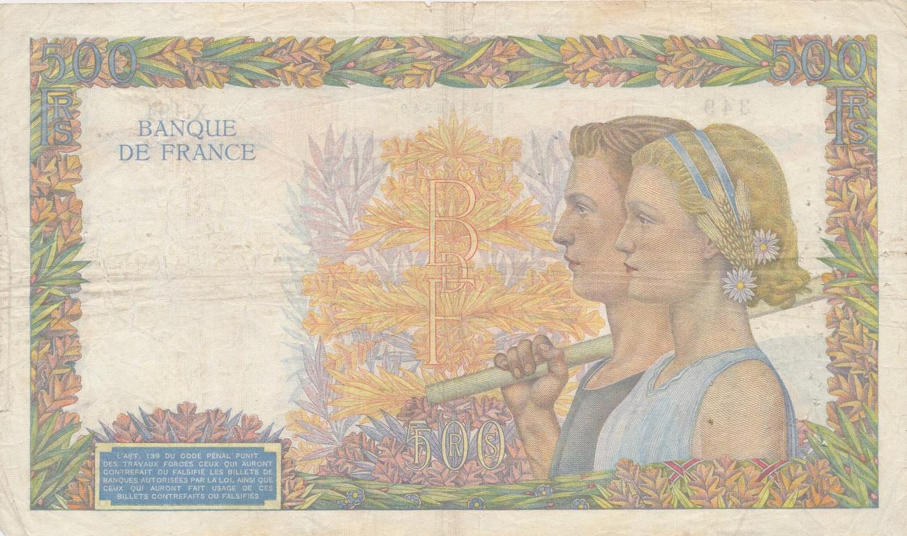 Frankreich 500 Francs 1940 Banque de France Billet