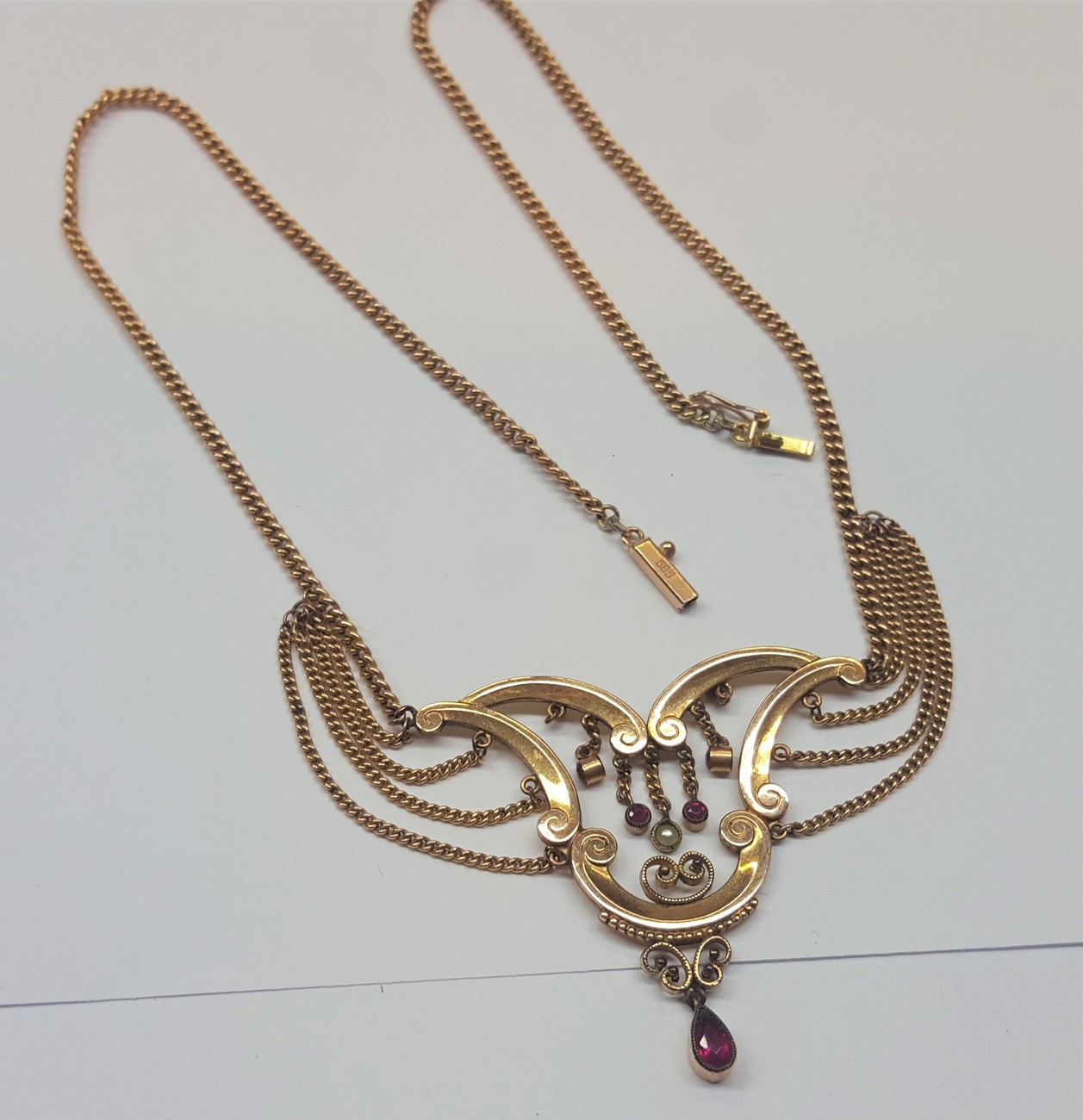 Collier Biedermeier Antique En Cheveux Et Chaînette Dorée Avec Monogramme - Pièce Historique
