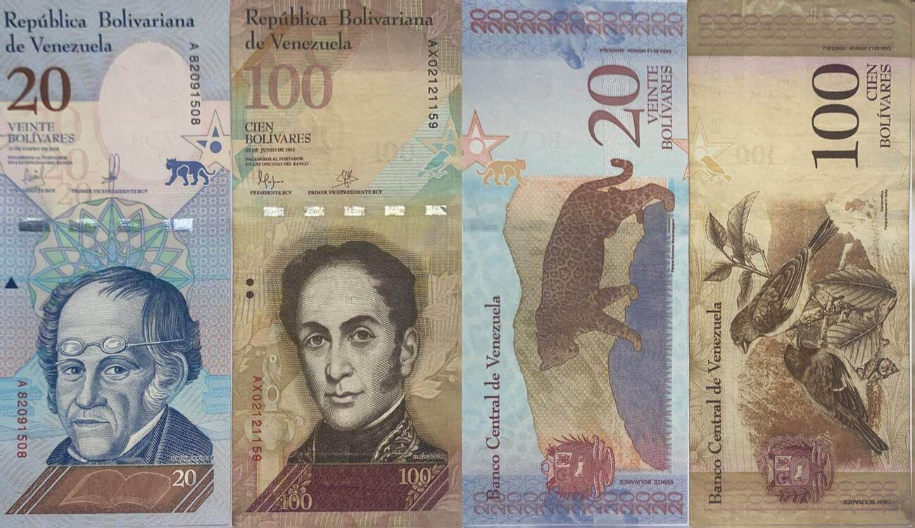 Venezuela 20,100 Bolivares 2018,2015 20 Bolivares(15.1.2018), 100 ...