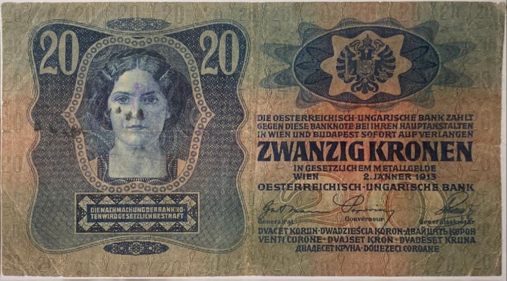 20 Kronen 1913 Banknote, ohne Aufdruck DEUTSCHÖSTERREICH III …