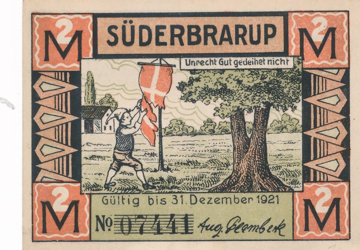 Süderbrarup Notgeld 2 Mark v. August Plambeck o. D. Gültig bis Dezember 