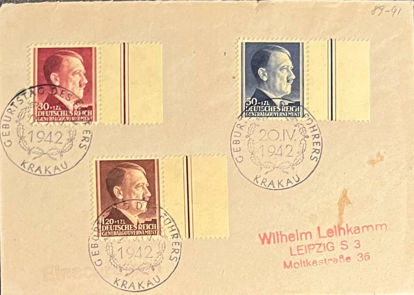 Drittes Reich, Deutschland Briefumschlag mit Briefmarke 1942 Krakau