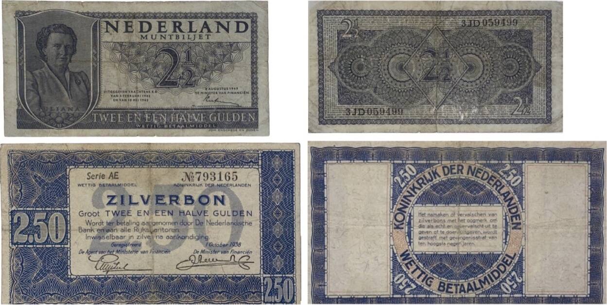 Niederlande Nederland 2½ Gulden 25 Gulden 19491938 Banknoten 2 Stück Lot Juliana Iii Ma 