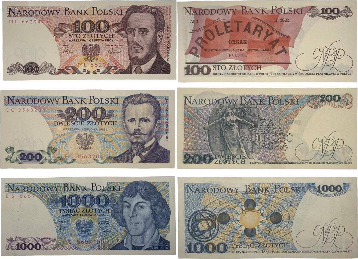 polen-100-200-1000-zloty-1986-1988-1982-banknoten-3-st-ck-lot-i-i-ii