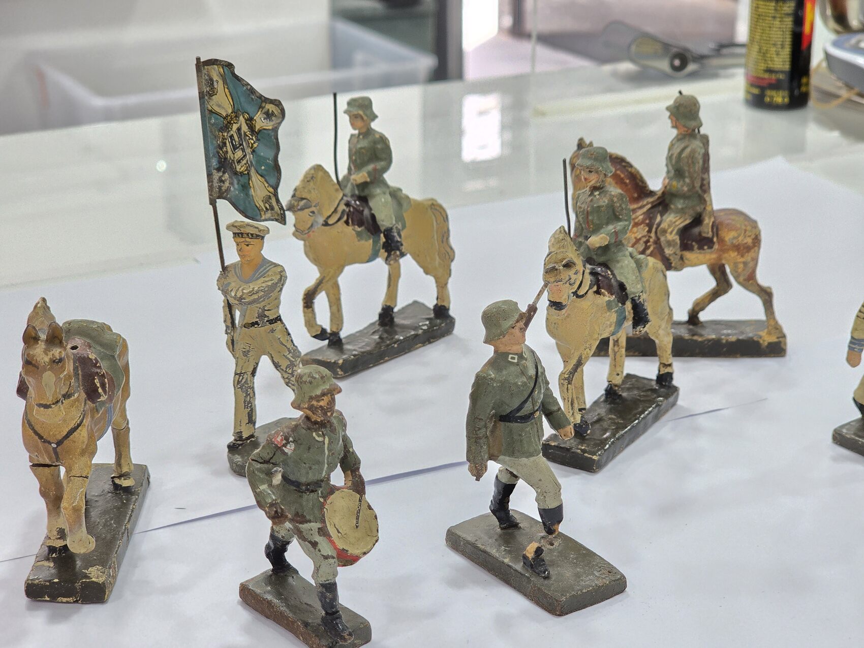 Lot De 7 Soldats Allemands Elastolin 55 Mm - Seconde Guerre - Cheval - Ancien - Restauration