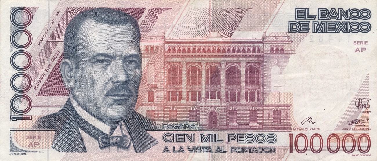 Mexico Pesos 1991 Geldschein Banknote Cien Mil Pesos Iii Ma Shops