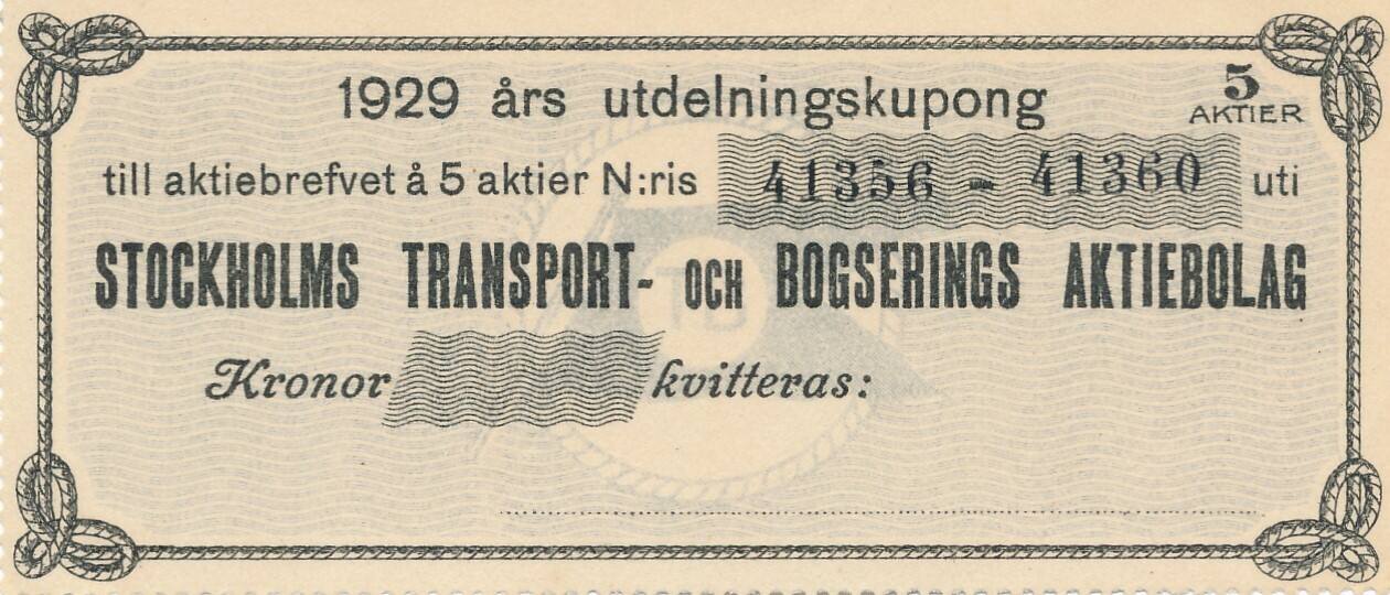 Schweden Kupon 1929 Stockholms Transport- och Bogsering Aktiebolag II ...