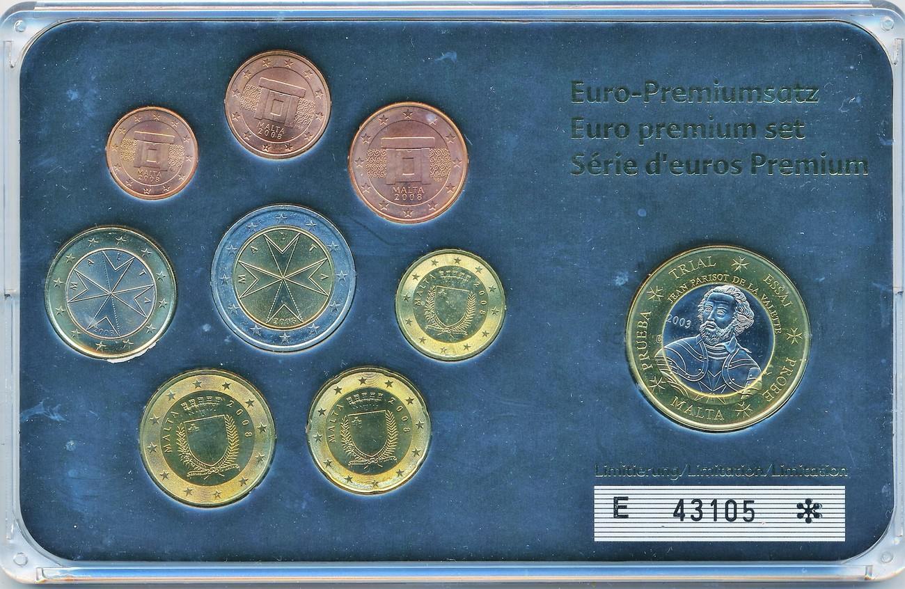 Malta 2008 EuroPremiumsatz 1 Cent 2 Euro im Privat Folder, Medaille Bankfrisch Malta 2008 EuroPremiumsatz 1 Cent 2 Euro im Privat Folder, Medaille Bankfrisch