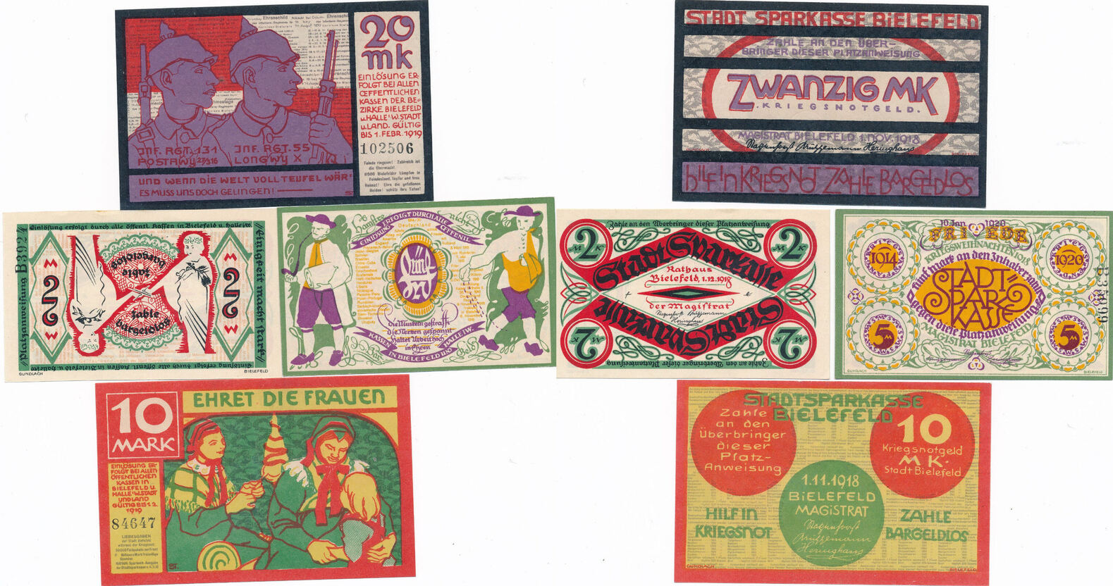 20 Mark 10 - 20 n. Chr. Bielefeld Notgeldscheine Papier 2 - 5 - 10 - um ...