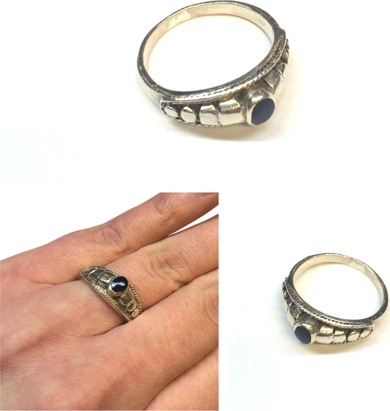 Sterling Silberring 925 er Silber mit schwarzem Stein Silberschmuck Ring 61