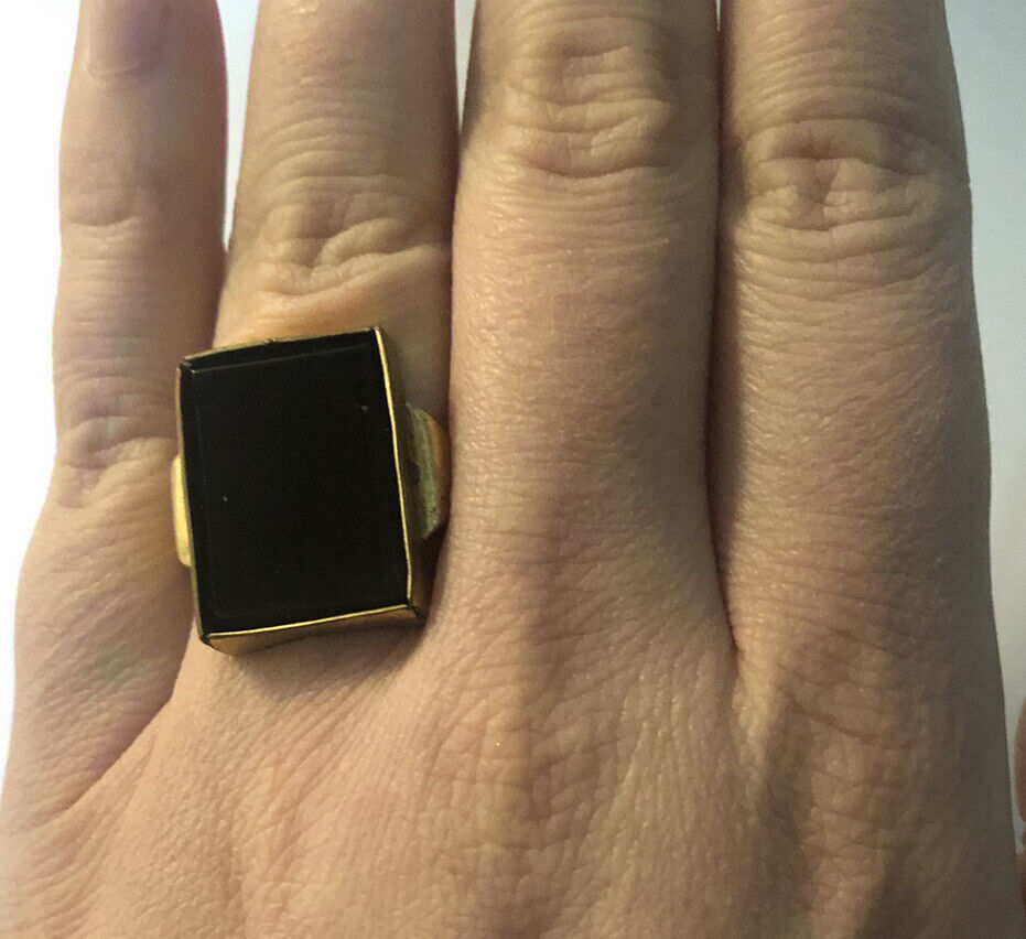 Ring Größe 52 Schmuck vergoldet mit schwarzem Stein