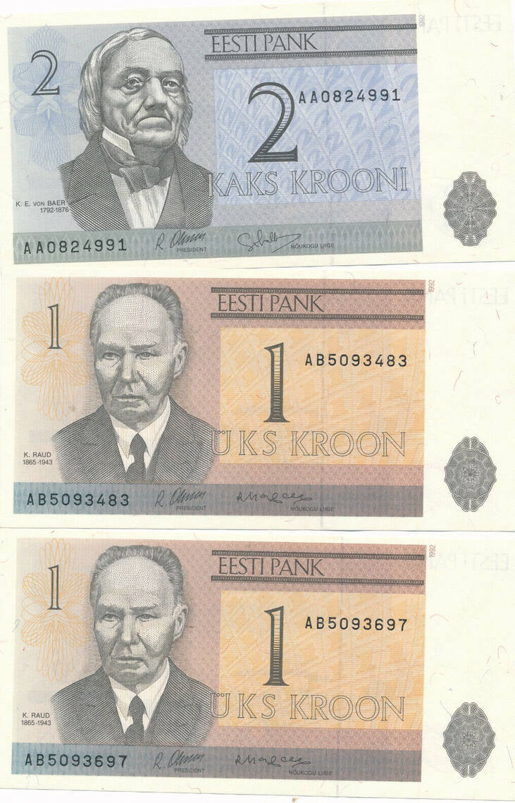 1 Kroon 1992 Estland - Eesti - Estonia Und 2 Krooni Geldschein Banknote ...