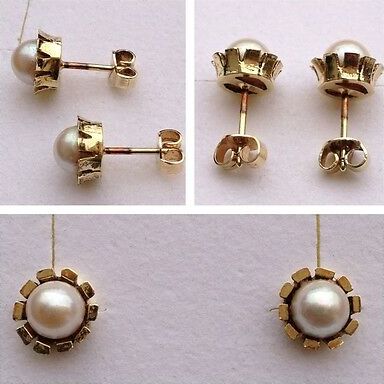 Paar 7mm Echte Süßwasserperle Ohrstecker 585 Gelb Gold 14 Karat Perlenohrringe