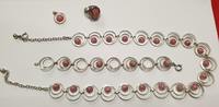 835er Silber Set 4 teiig Collier Armband Ring Anhänger Rhodochrosit -