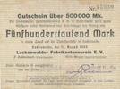 Luckenwalde 500 Tausend Mark Notgeldschein Notgeld Luckenwalder Fabrikantenverein E.V. -