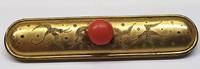 Antike Brosche mit Koralle Nadel fein zisiliert Antikschmuck Korallenschmuck -