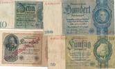 Deutschland Lot 4 versch.Reichsbanknoten 10 - 50- 100 R-Mark- 1000 Mark mit Überdruck -