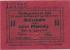 Hof Notgeldschein 10 Pfennig der Stadt, Druck einseitig -