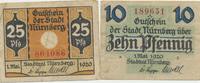 Nürnberg Notgeldscheine der Stadt 10 u. 25 Pfennig -