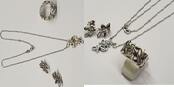 925er Silber Kette Ohrringe Ring Set Silberkette rhodiniert Silberring -