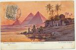 Ägypten AK Künstlerkarte Pyramiden von Gizeh um 1910 -