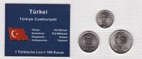 Türkei 50 100 250 Lira Münzen Set original verschweißt Türkiye Cumhuriyeti -