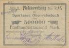 Deutschland Deutsches Reich 500000 Mark Notgeld Schwarzburg-Rudolstadt Oberweissbach Sparkasse -
