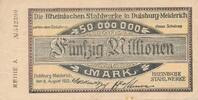 Deutschland Deutsches Reich 50 Millionen Mark Notgeldschein Notgeld RHEINISCHE STAHLWERKE in DUISBURG - MEIDERICH II -