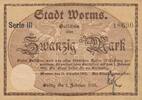 Deutschland Deutsches Reich 20 Mark Notgeldschein Notgeld Stadt Worms Rheinland-Pfalz -