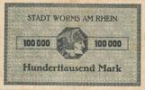 Deutschland Deutsches Reich 100000 Mark Notgeldschein Notgeld Stadt Worms Rheinland-Pfalz -