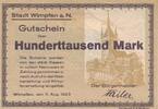 Deutschland Deutsches Reich 100 Tausend Mark Notgeldschein Notgeld Stadt Wimpfen an der Neckar Hessen -