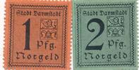 Deutschland Deutsches Reich 1 und 2 Pfennig Notgeldschein Notgeld Darmstadt Hessen -