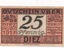 Deutschland Deutsches Reich 25 Pfennig Notgeldschein Notgeld Stadt Diez Hessen reihe A -