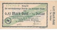 0,42 Goldmark 1/10 Dollar 1923 Deutschland Deutsches Reich Notgeldschein Notgeld Stadt Dillenburg Hessen kassenfrisch unc