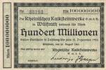 Deutschland Deutsches Reich 100 Millionen Mark Notgeldschein Notgeld Wülfrath Rheinische Kalksteinwerke NRW -