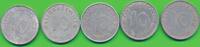 Deutschland Drittes Reich 10 Pfennig 5 Stück Münzen Lot 5 Kursmünzen (1940-1945) mit Hakenkreuz -