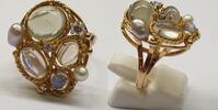 Goldring Damenring Gemüsering 585er Gold 14 Kt Ring mit Edelsteine & Perle Mondstein -