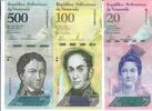 Venezuela 20, 100, 500 Bolivares Banknote Geldschein 1x20 (2013), 1x100 (2017), 1x500 (2016) Bolivares (unc) Lot -