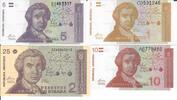 Kroatien 1,5,10,25 Dinara 1991 Banknote Geldschein 1x1 Dinar, 1x5 Dinara, 1x10 Dinara, 1x25 Dinara LOT unc