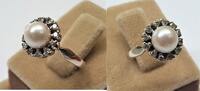 Damenring Ring vintage 14K 585er Gold Diamantenring Goldring mit Perle und 12 Diamanten -